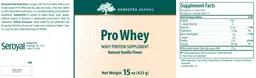 Label for Pro Whey Natural Vanilla Flavor