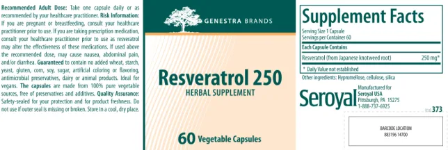 Label for Resveratrol 250