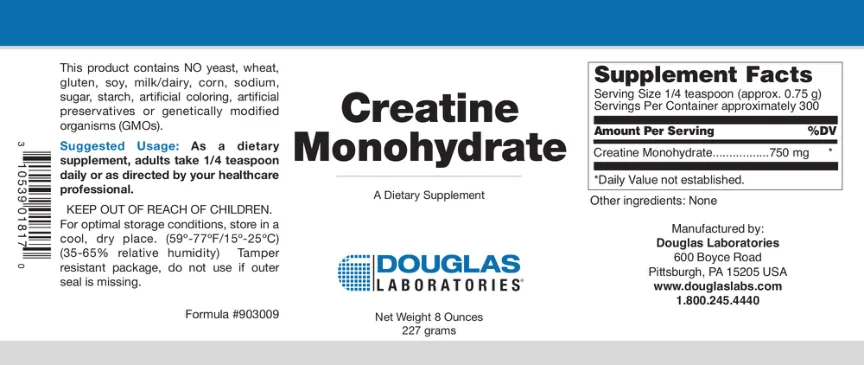 Label for Creatine Monohydrate