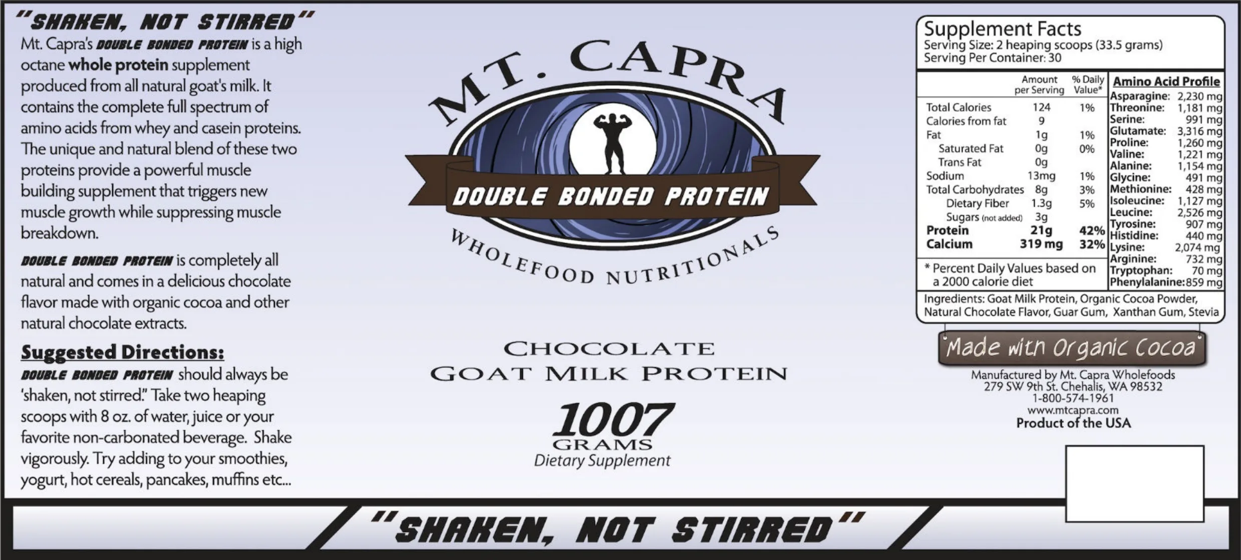 Label for Double Bonded Protein Chocolate