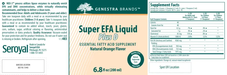 Label for Super EFA Liquid Plus D Natural Orange Flavor