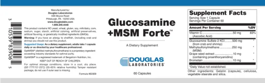 Label for Glucosamine +MSM Forte