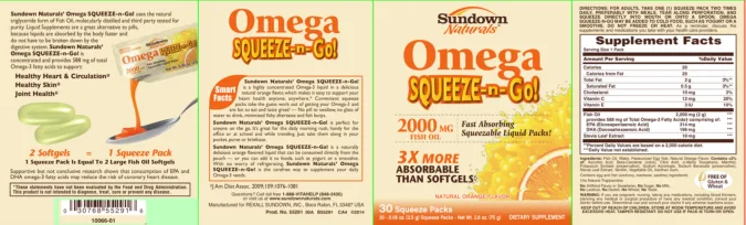 Label for Omega Squeeze-N-Go! Natural Orange Flavor