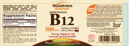 Label for Sublingual B12 500 mcg Delicious Natural Cherry Flavor