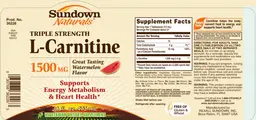 Label for Triple Strength L-Carnitine 1500 mg Watermelon Flavor