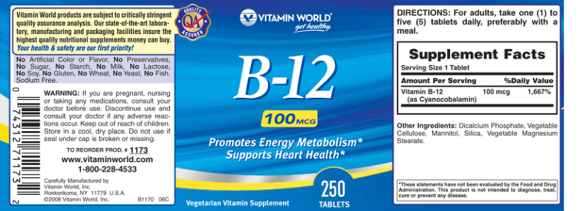 Label for B-12 100 mcg
