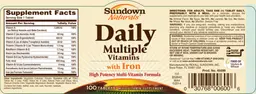 Label for Daily Multiple Vitamins With Iron