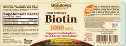 Label for High Potency Biotin 1000 mcg