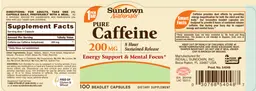 Label for Pure Caffeine 200 mg