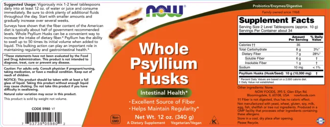 Label for Whole Psyllium Husks