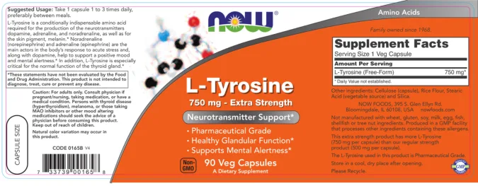 Label for L-Tyrosine 750 mg - Extra Strength