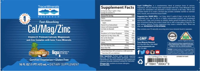 Label for Cal/Mag/Zinc Pina Colada Flavor