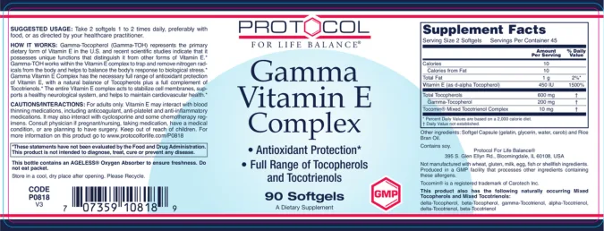 Label for Gamma Vitamin E Complex
