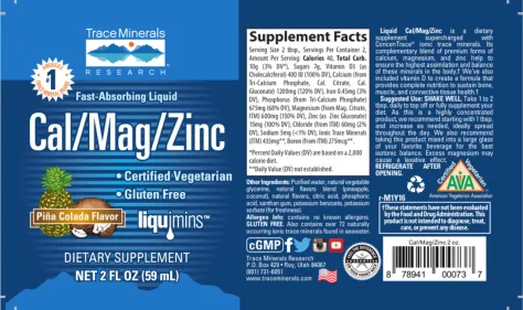 Label for Cal/Mag/Zinc Pina Colada Flavor