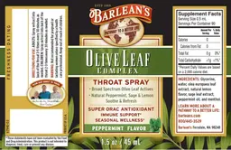Label for Olive Leaf Complex Throat Spray Peppermint Flavor