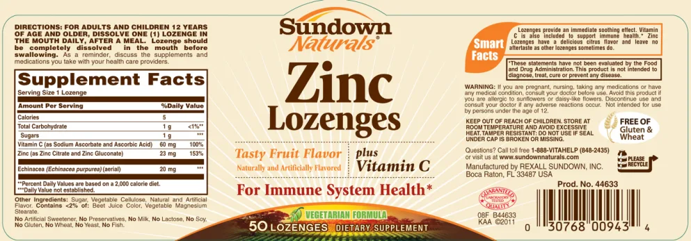 Label for Zinc Lozenges plus Vitamin C