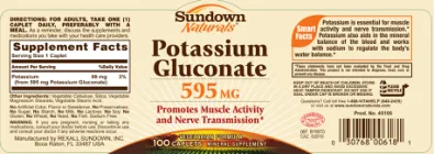 Label for Potassium Gluconate 595 mg