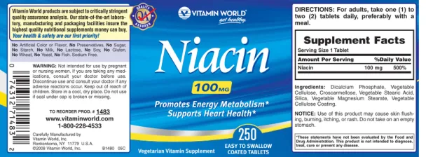 Label for Niacin 100 mg