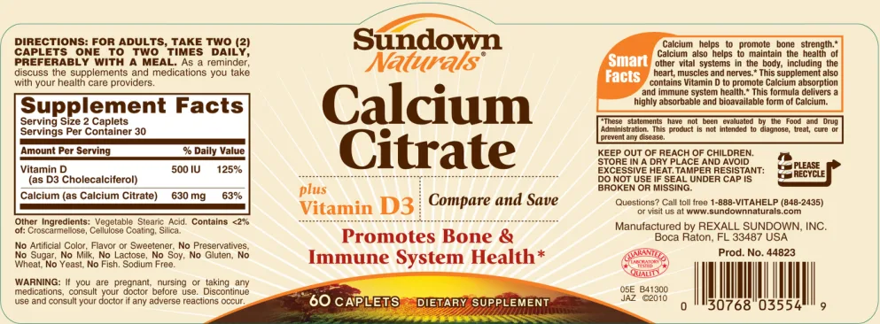 Label for Calcium Citrate Plus Vitamin D3