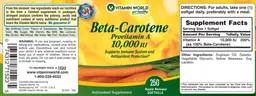 Label for Beta-Carotene Provitamin A 10,000 IU