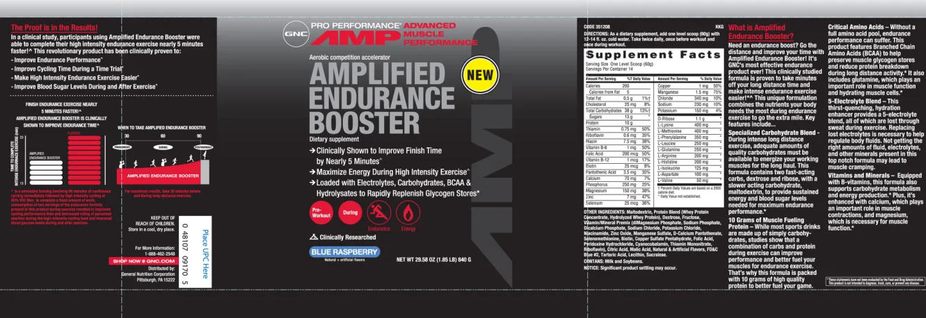 Label for Amplified Endurance Booster Blue Raspberry