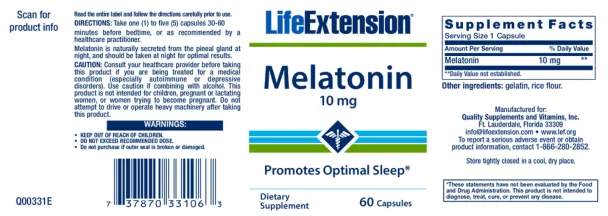 Label for Melatonin 10 mg