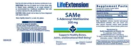Label for SAMe S-Adenosyl-Methionine 200 mg
