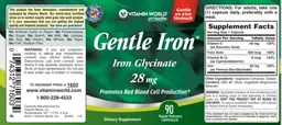 Label for Gentle Iron Iron Glycinate 28 mg