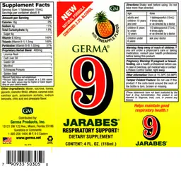 Label for 9 Jarabes Respiratory Support With Pineapple Flavor
