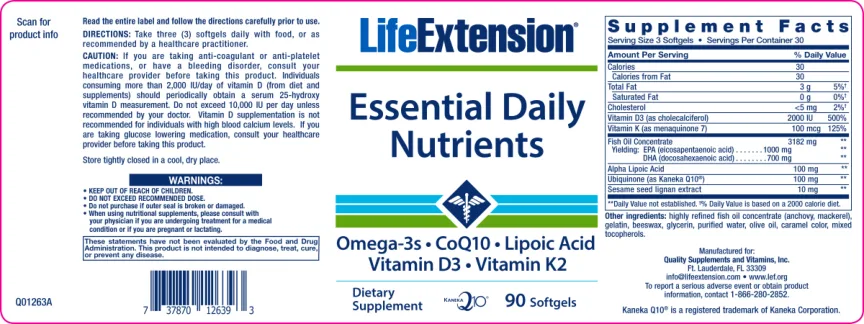 Label for Essential Daily Nutrients