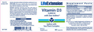Label for Vitamin D3 5,000 IU With Sea Iodine