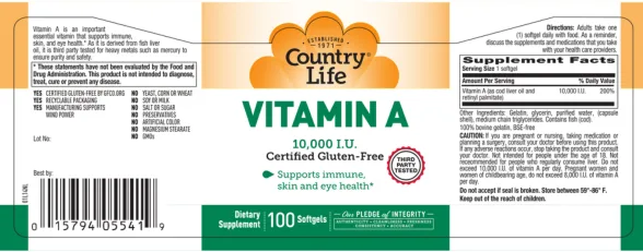 Label for Vitamin A 10,000 IU