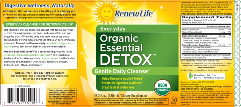 Label for Organic Essential Detox