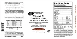 Label for Maximum Soy-Spirulina Protein Powder Natural Chocolate Flavor