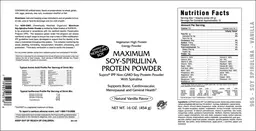 Label for Maximum Soy-Spirulina Protein Powder Natural Vanilla Flavor