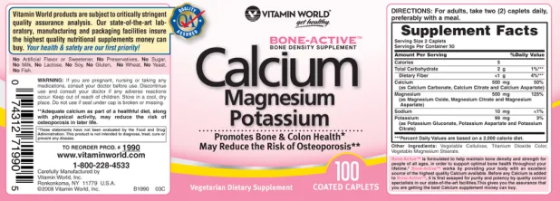 Label for Calcium Magnesium Potassium