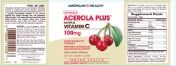 Label for Chewable Acerola Plus Natural Vitamin C 100 mg Natural Berry Flavor