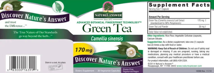 Label for Green Tea 170 mg