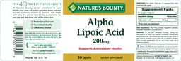 Label for Alpha Lipoic Acid 200 mg