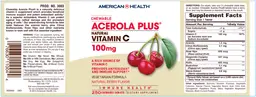 Label for Chewable Acerola Plus Natural Vitamin C 100 mg Natural Berry Flavor