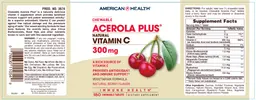 Label for Chewable Acerola Plus Natural Vitamin C 300 mg Natural Berry Flavor
