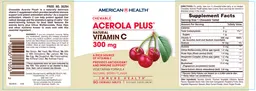 Label for Chewable Acerola Plus Natural Vitamin C 300 mg Natural Berry Flavor