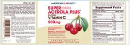 Label for Super Chewable Acerola Plus Natural Vitamin C 500 mg Natural Berry Flavor