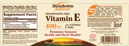 Label for Preservative Free Vitamin E 400 IU With Natural D-Alpha