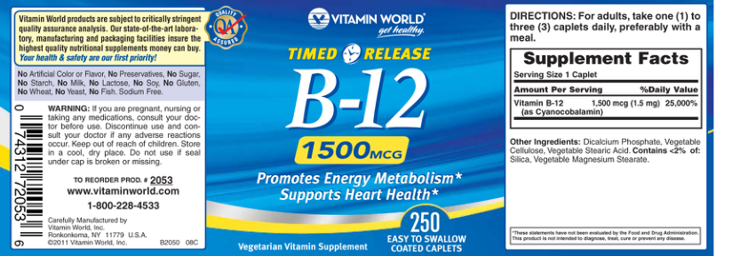 Label for Timed Release B-12 1500 mg