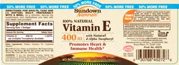 Label for 100% Natural Vitamin E 400 IU
