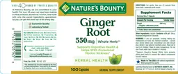 Label for Ginger Root 550 mg