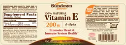 Label for 100% Natural Vitamin E 200 IU