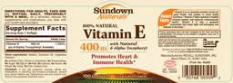 Label for 100% Natural Vitamin E 400 IU