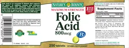 Label for Maximum Strength Folic Acid 800 mcg